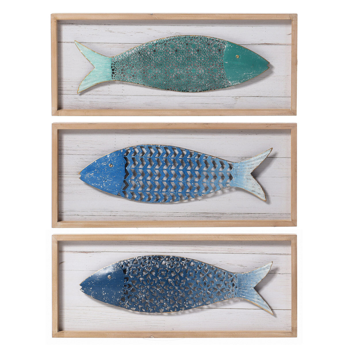 School of Three Matte Blue and White Wall Art 